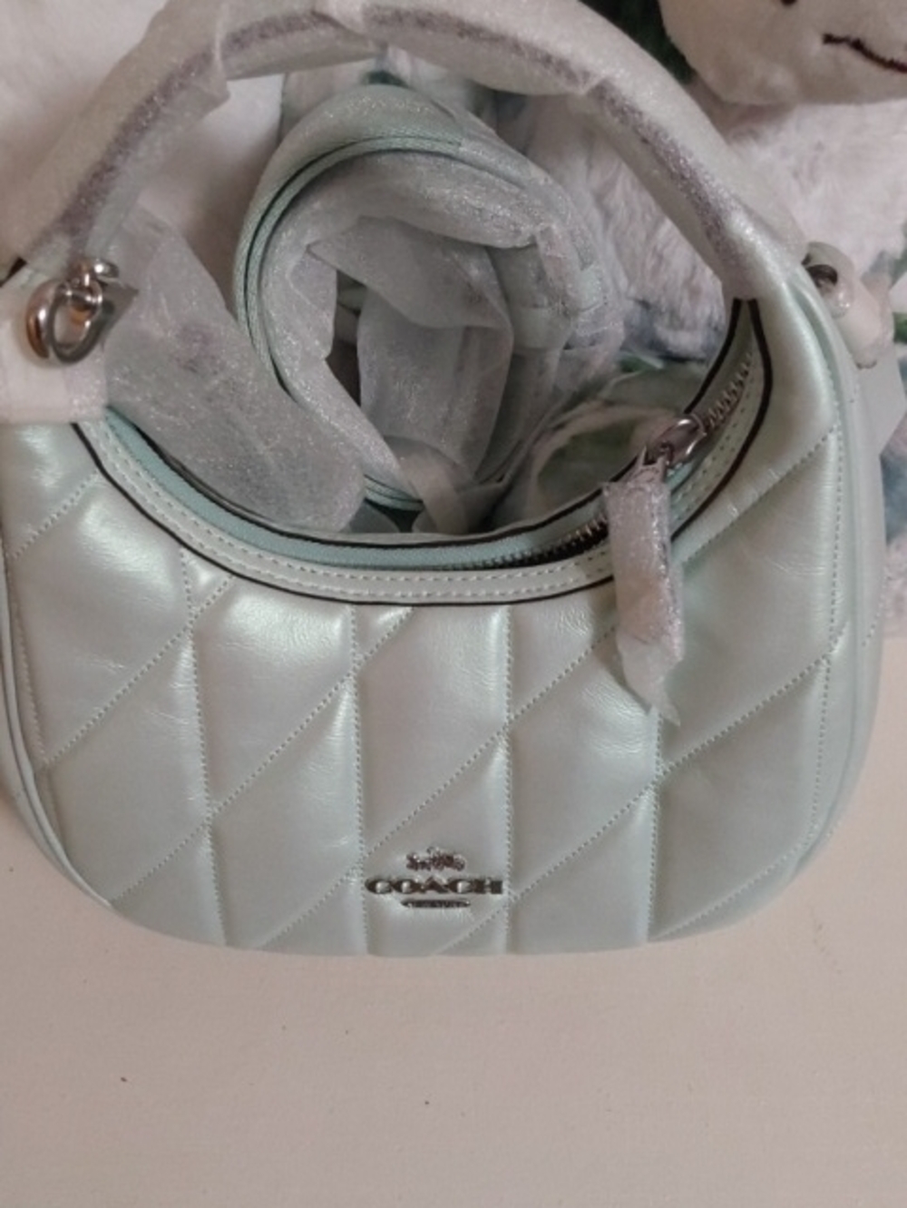 NWOT Coach Carmen Mini Shoulder Bag In Metallic Mint Green